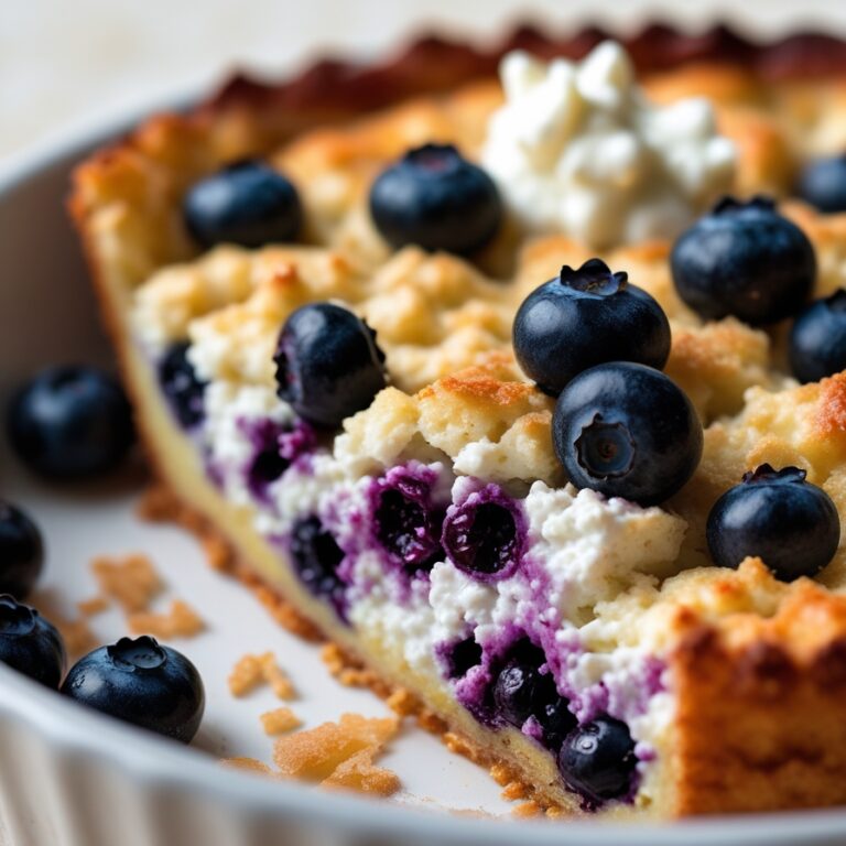 blueberry cottage cheese breakfast bake in rustic kitchen