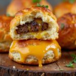 Garlic parmesan cheeseburger bombs on rustic table