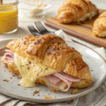 Ham and cheese croissant sandwich close-up