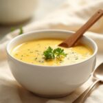 vegan broccoli cheddar soup in bowl