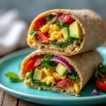 vegan high protein breakfast burrito cut in half