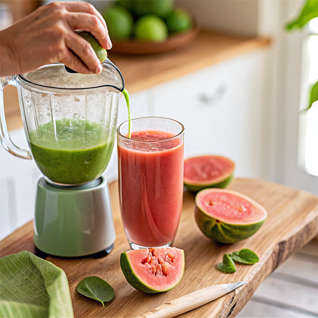 preparing-guava-pulp-spirulina