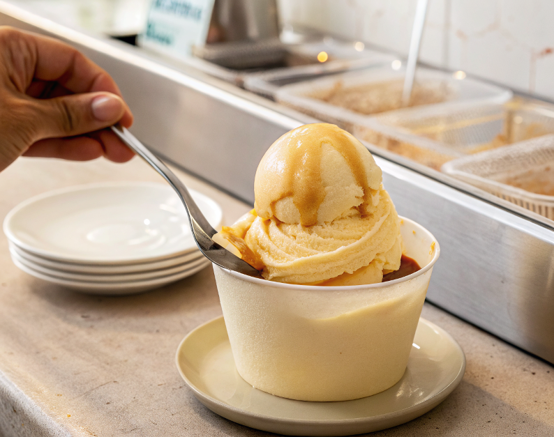 Scooping ice cream for affogato