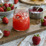 strawberry syrup for drinks in a glass jar