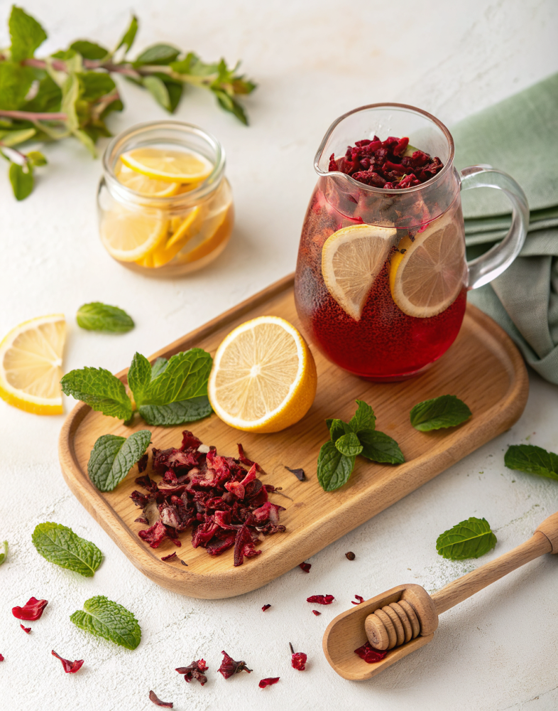 Hibiscus Water Benefits - ingredients laid out