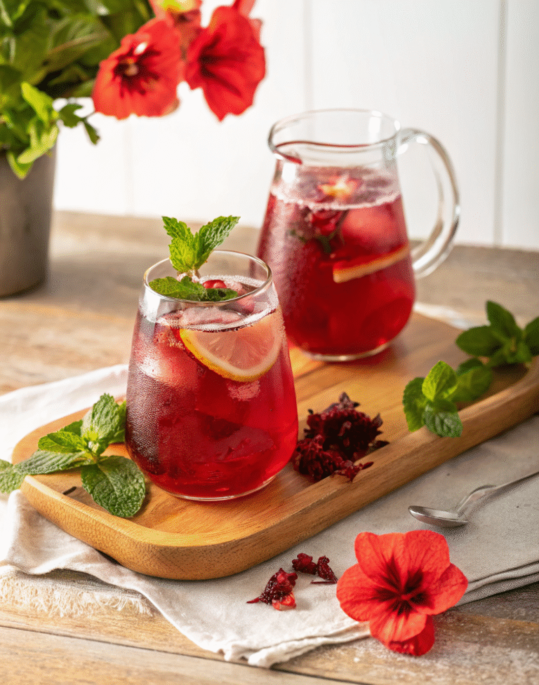 Hibiscus Water Benefits with lemon and mint