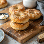 keto cottage cheese bagels fresh on wooden board