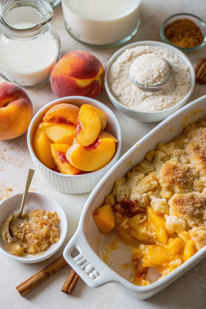 ingredients for homemade peach cobbler
