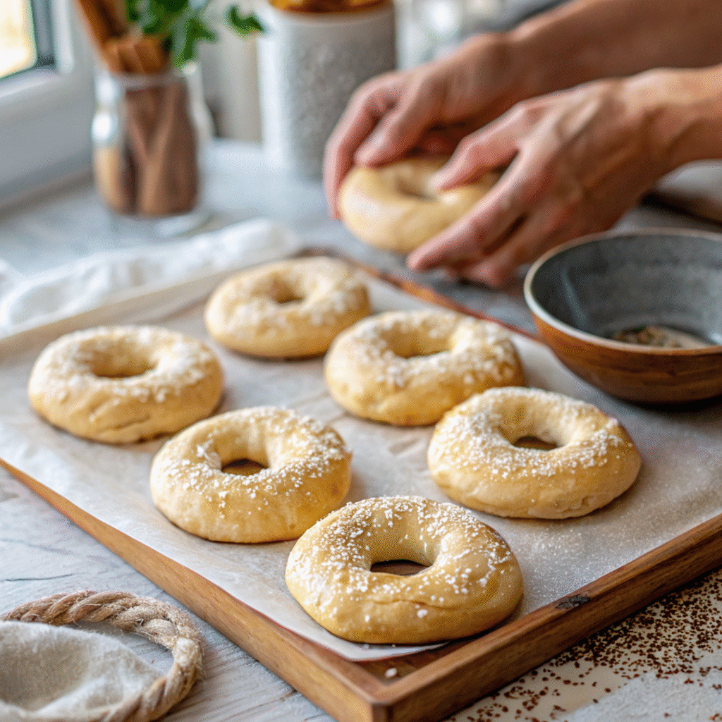 shaping keto cottage cheese bagels by hand